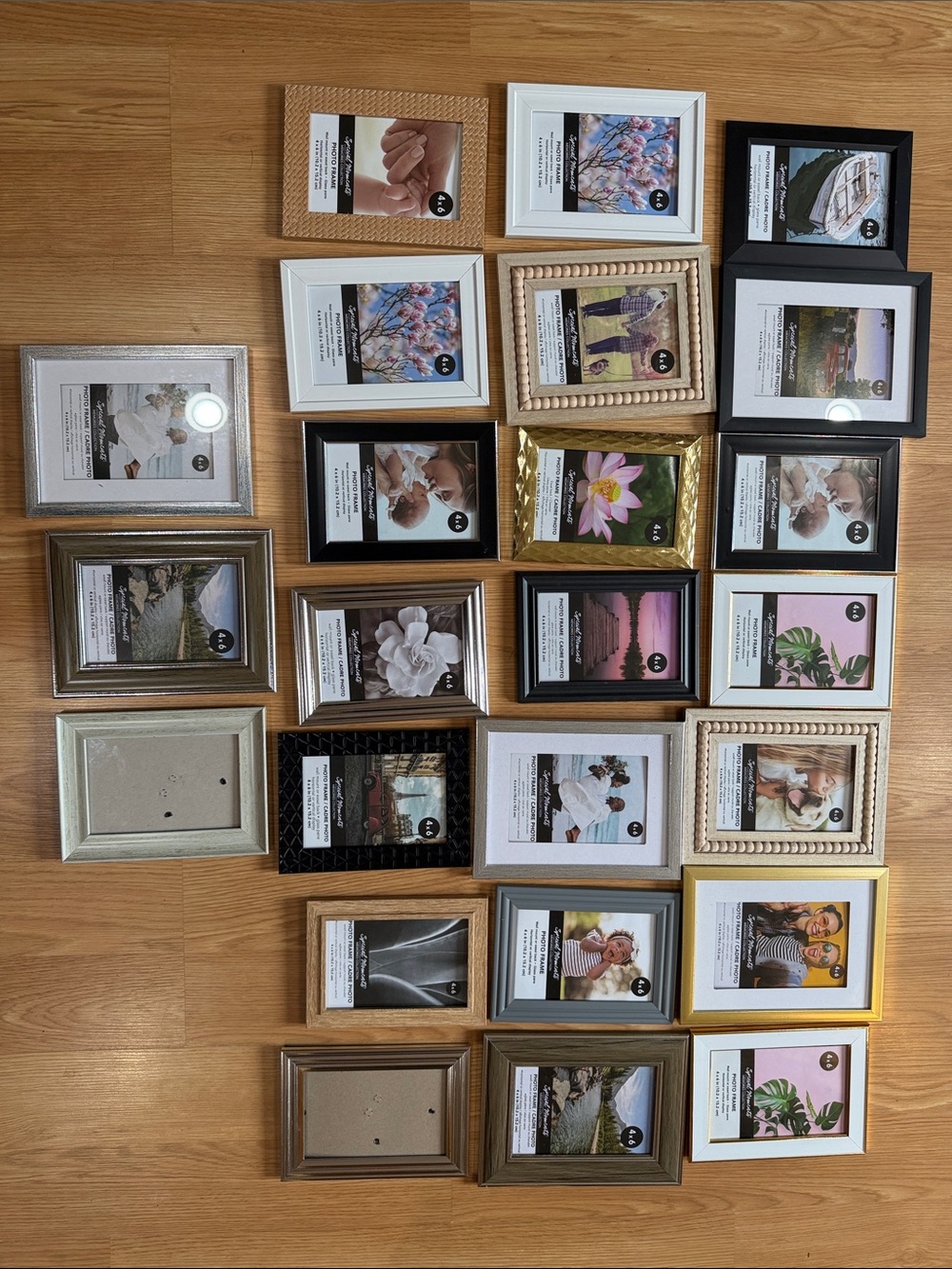 Multiples Assorted Picture Frame Set in Black, White, Gold, Silver, Wood Tones